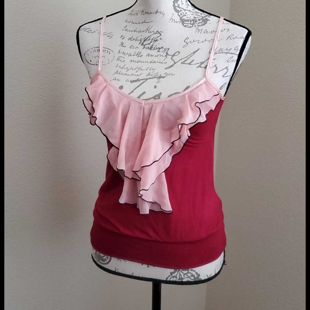 Wine, pink ruffle tank top. Xsmall